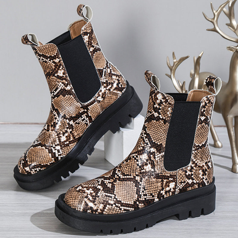 Women's snakeskin slip-on platform ankle boots