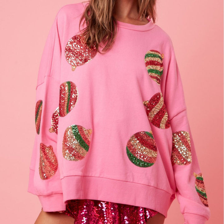 Women's sequin embroidered round neck long sleeve sweater