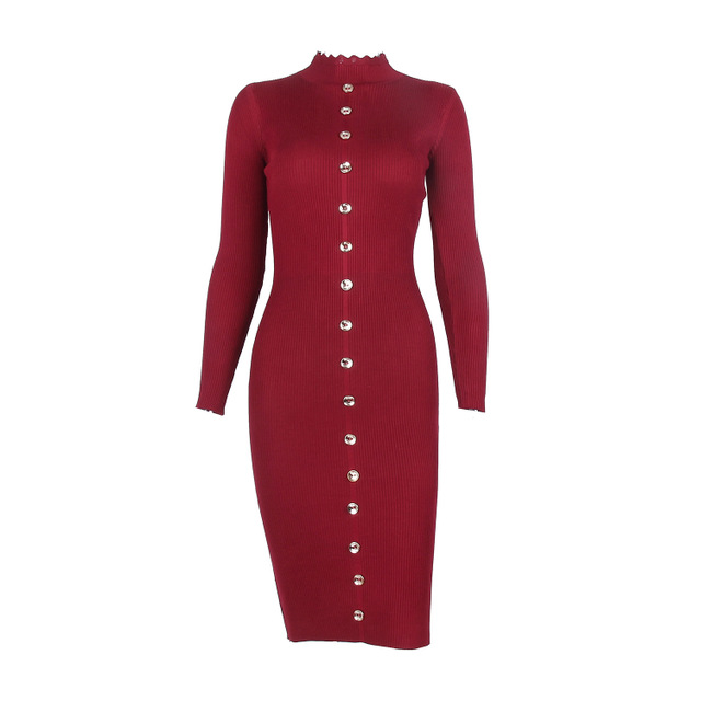 Women's knit sweater dress in wine red, gray and black