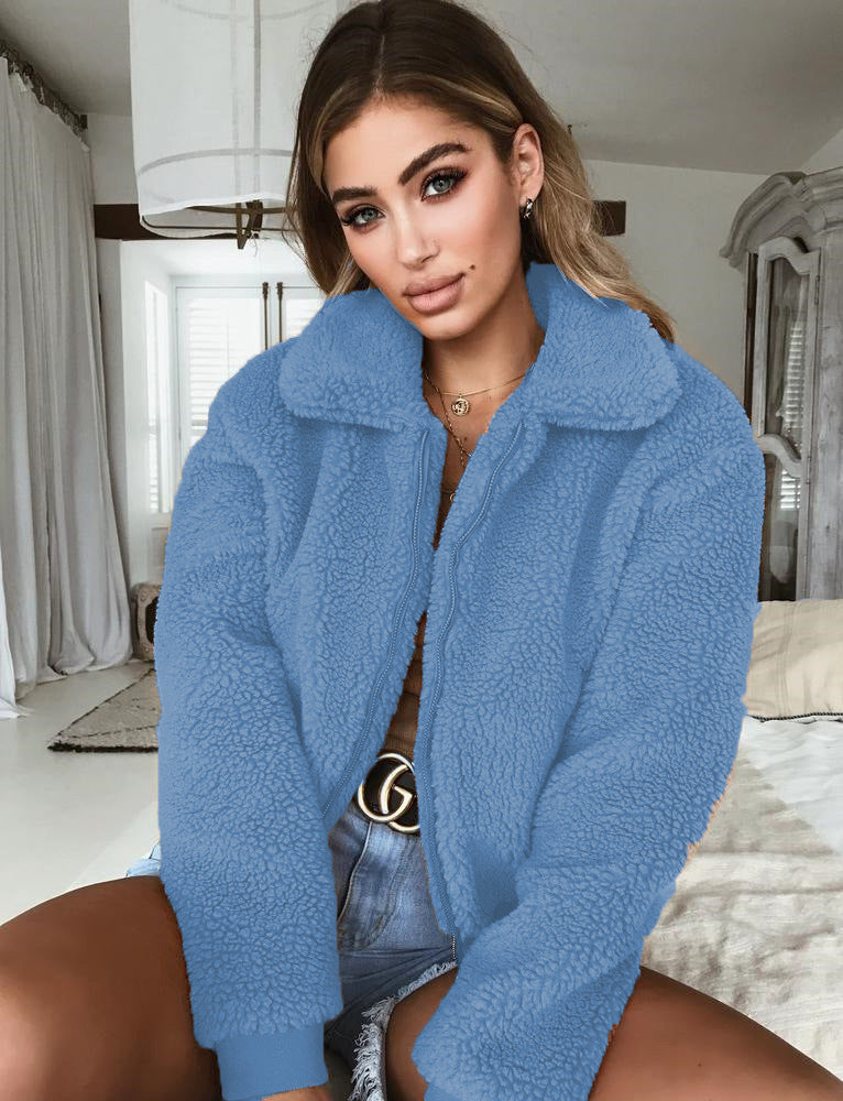 Women's lapel zip winter coat front view