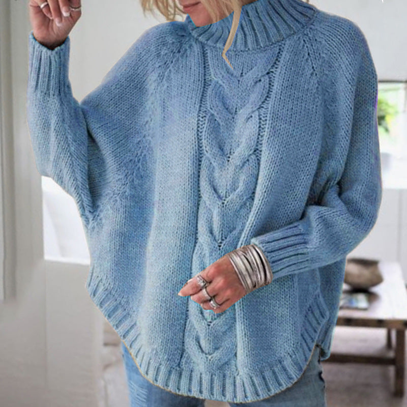 Women's loose high collar batwing sweater