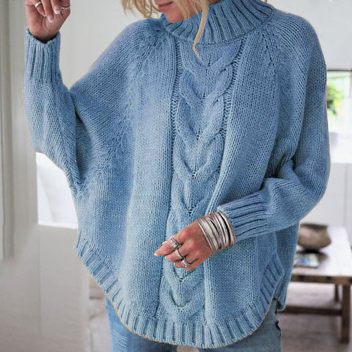 Women's loose high collar batwing sweater