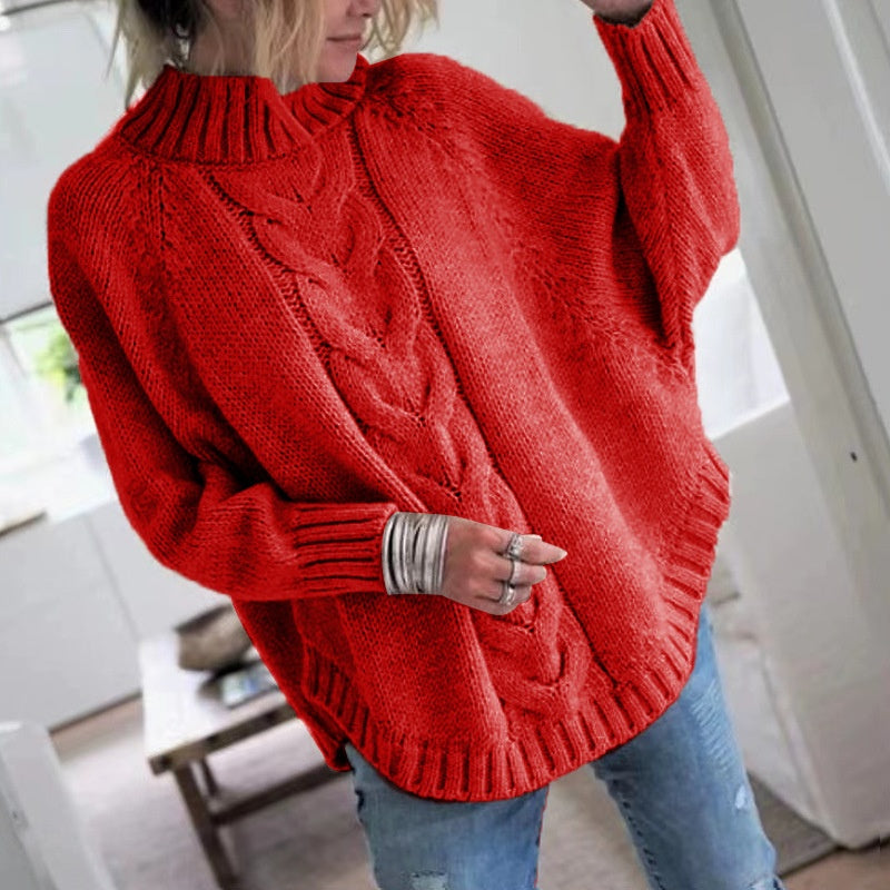 Women's loose high collar batwing sweater