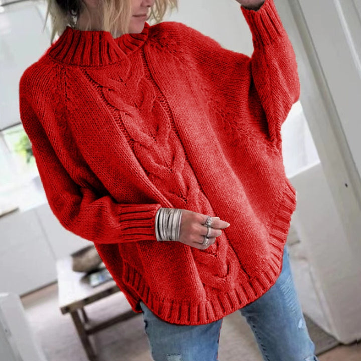 Women's loose high collar batwing sweater