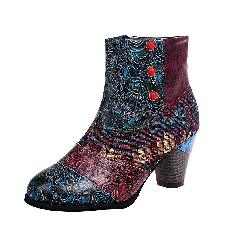 Women's chunky heel ankle boots with side zipper