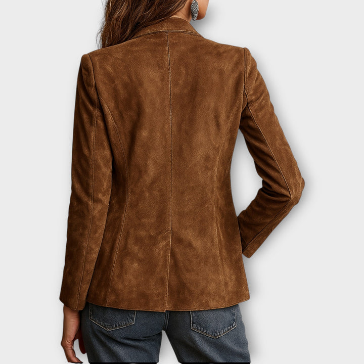 Women's brown vintage blazer with front button closure