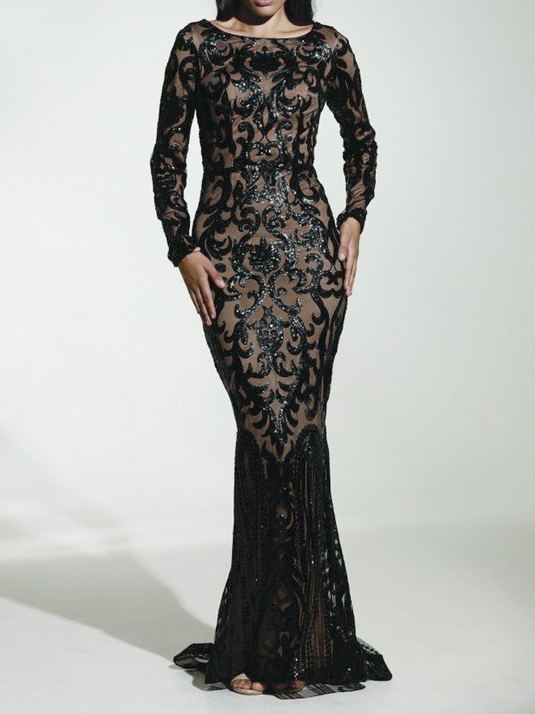 Women's long sleeve sequin dress with sparkling finish