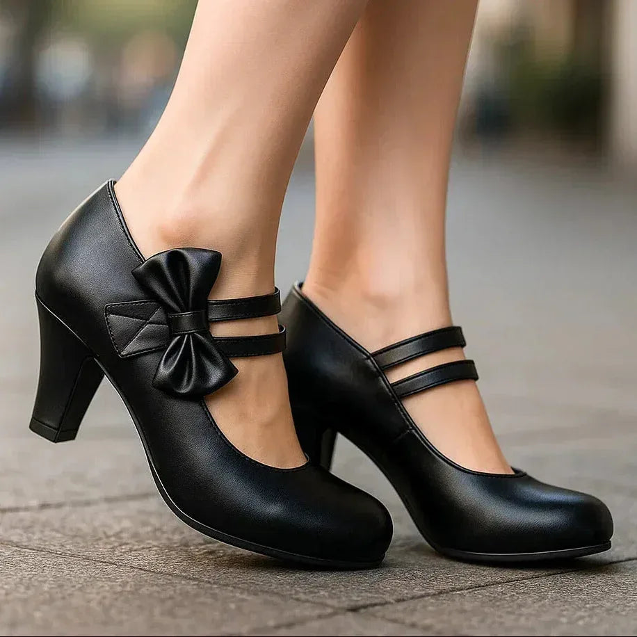 Jolanthe | Women's Bow Block-Heel Strappy Mary-Jane Pumps