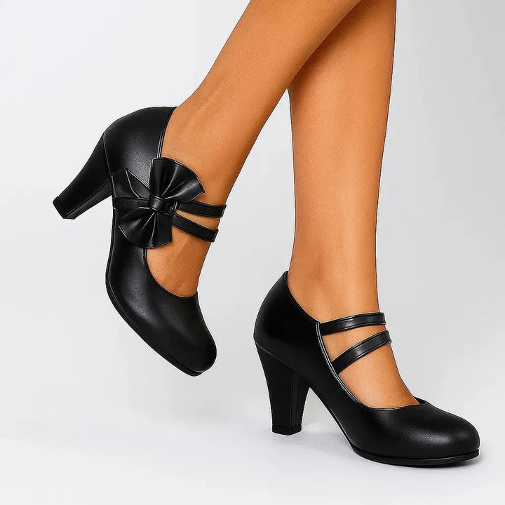 Jolanthe | Women's Bow Block-Heel Strappy Mary-Jane Pumps