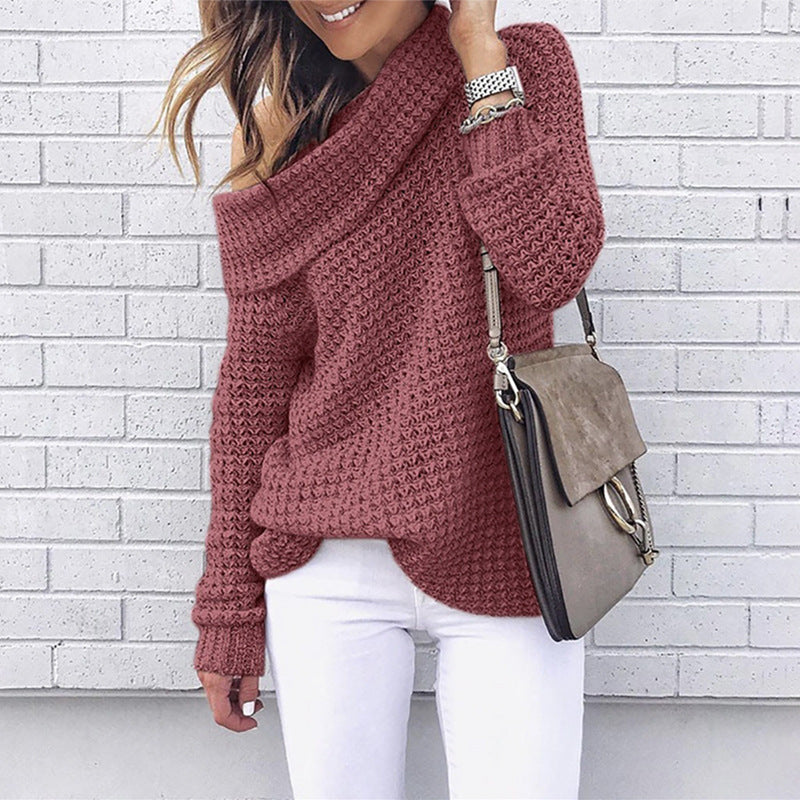 Women's off shoulder knit sweater pullover, long sleeve