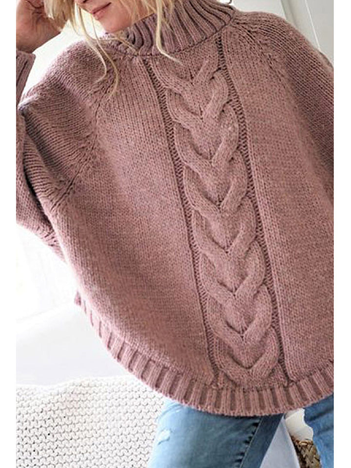 Women's loose high collar batwing sweater