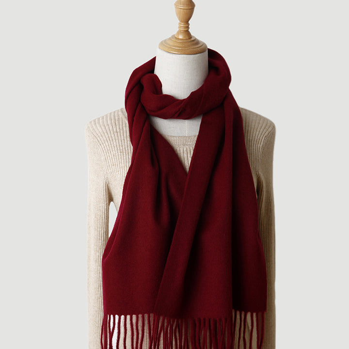 Women's solid color cashmere tassel scarf with long fringe