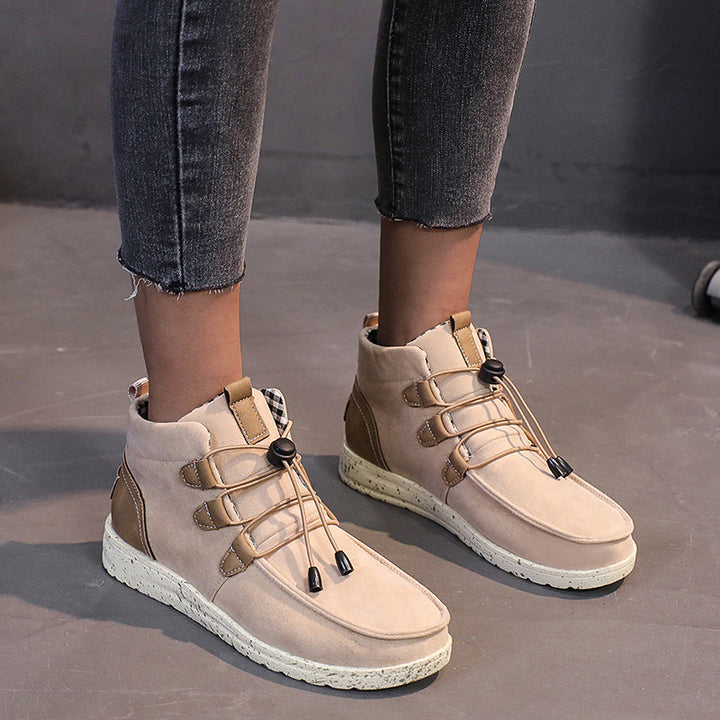 Women's wedge ankle boots with drawstring detail and round toe
