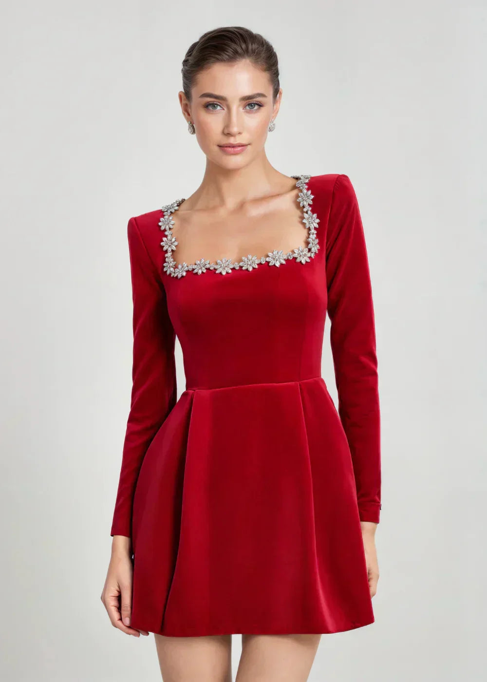 Capucine | Women's Velvet Square-Neck Floral Mini Dress