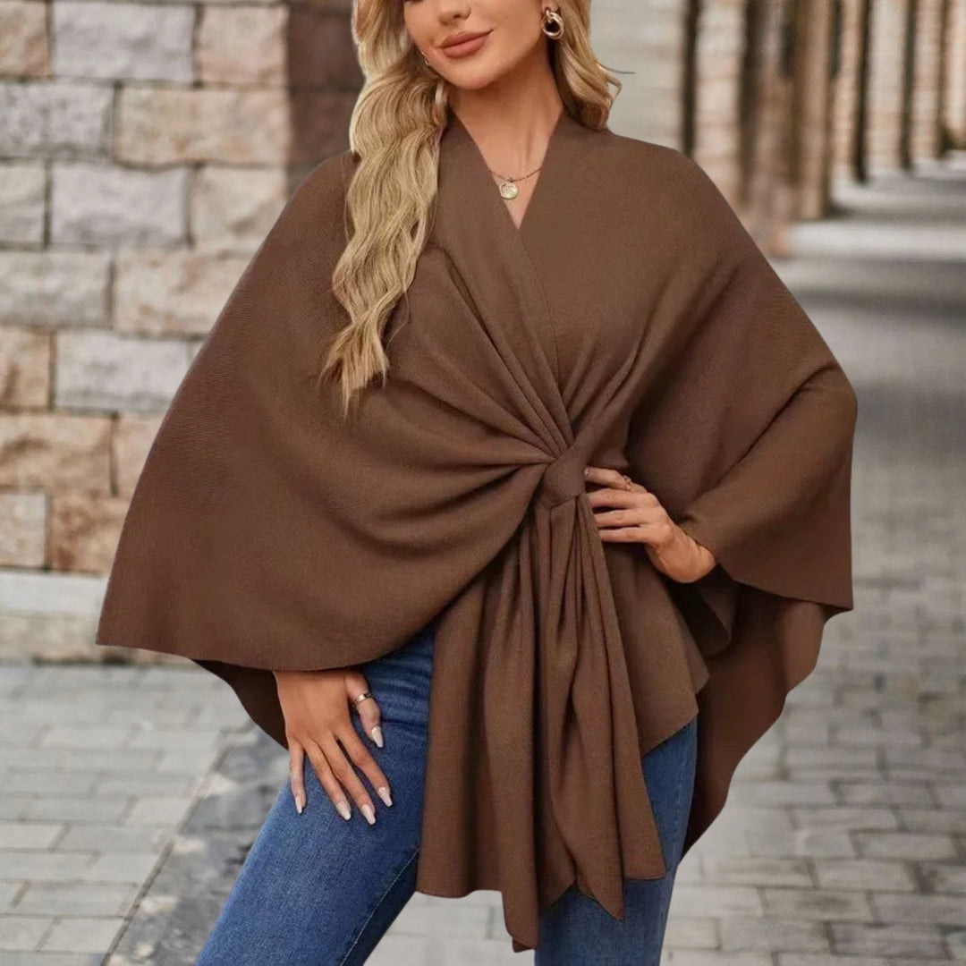 Sancha | Women's Batwing Belted Knit Draped Cape Coat