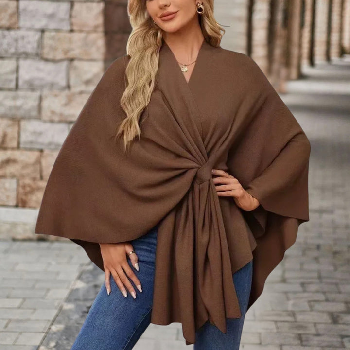 Sancha | Women's Batwing Belted Knit Draped Cape Coat