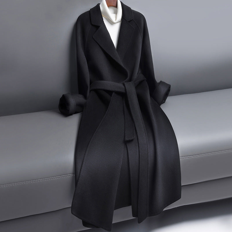 Women's long wool coat with belt