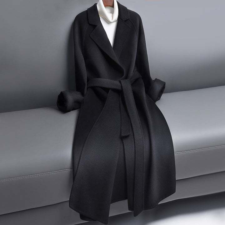 Women's long wool coat with belt