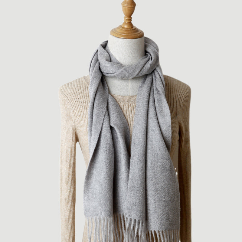 Women's solid color cashmere tassel scarf with long fringe