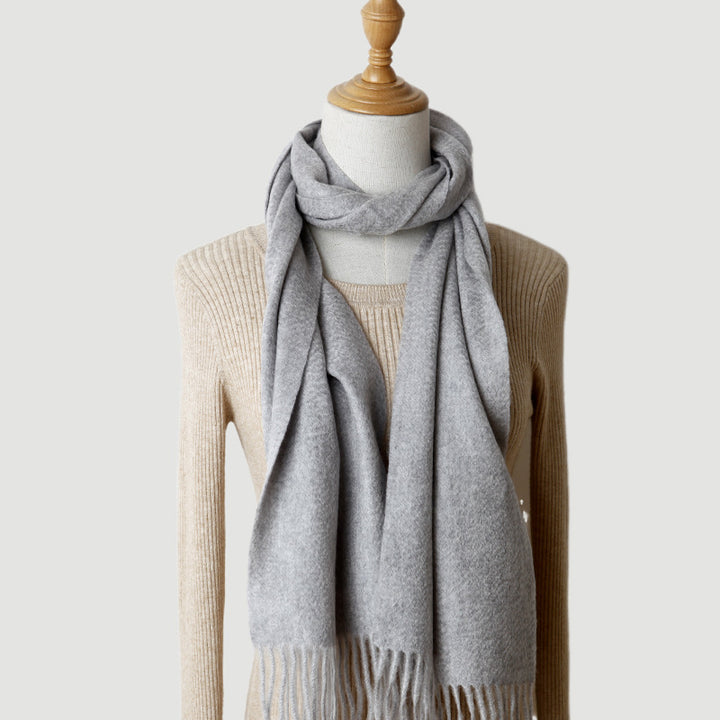 Women's solid color cashmere tassel scarf with long fringe