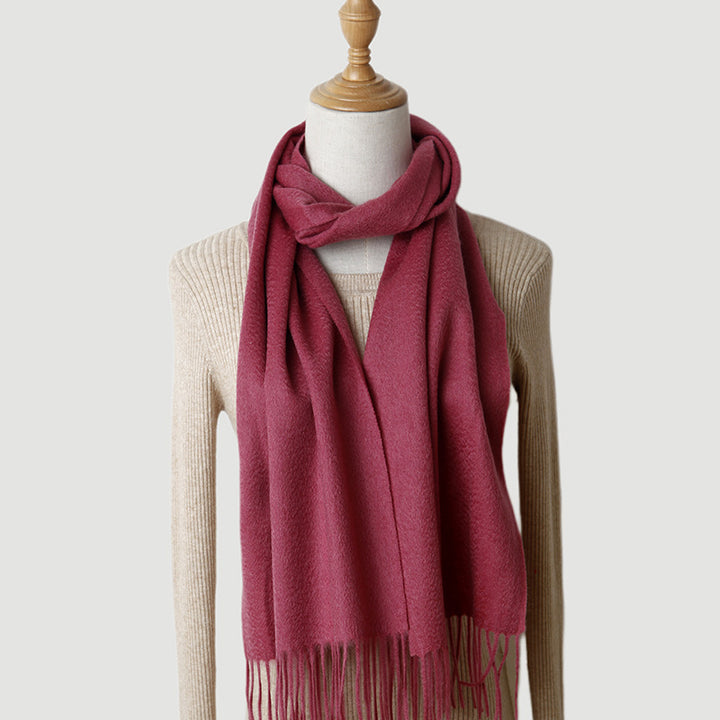 Women's solid color cashmere tassel scarf with long fringe