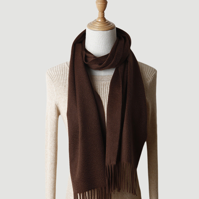 Women's solid color cashmere tassel scarf with long fringe