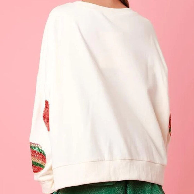 Women's sequin embroidered round neck long sleeve sweater