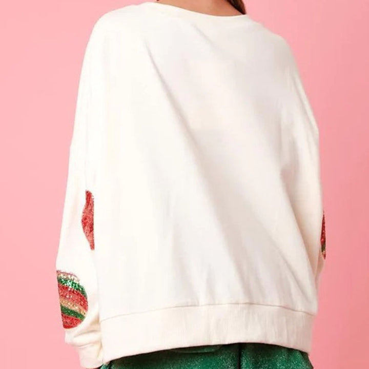 Women's sequin embroidered round neck long sleeve sweater