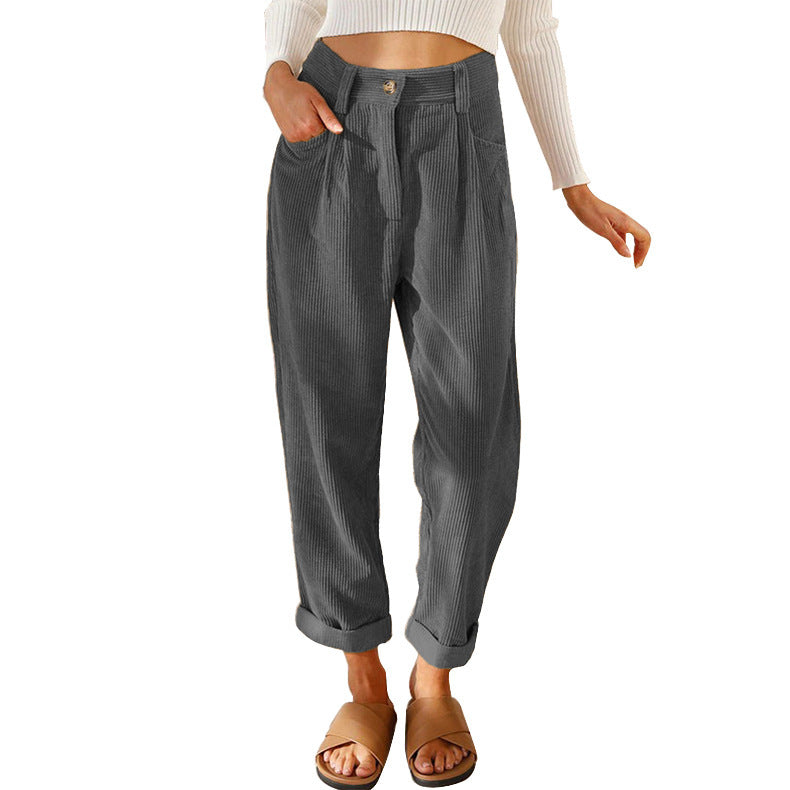 Woman wearing oversized high waist straight pants