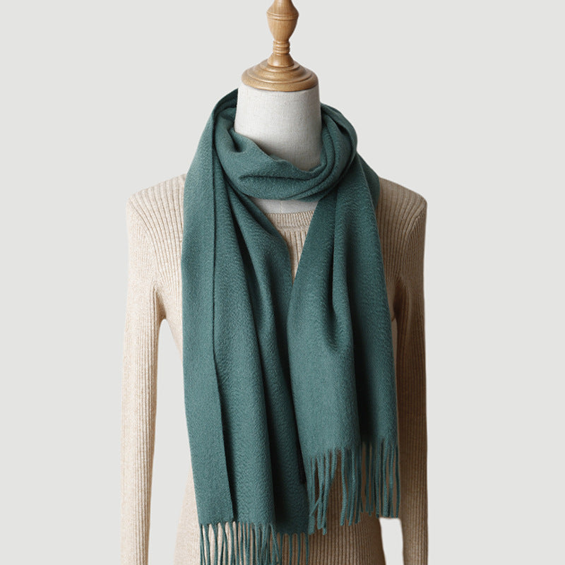 Women's solid color cashmere tassel scarf with long fringe