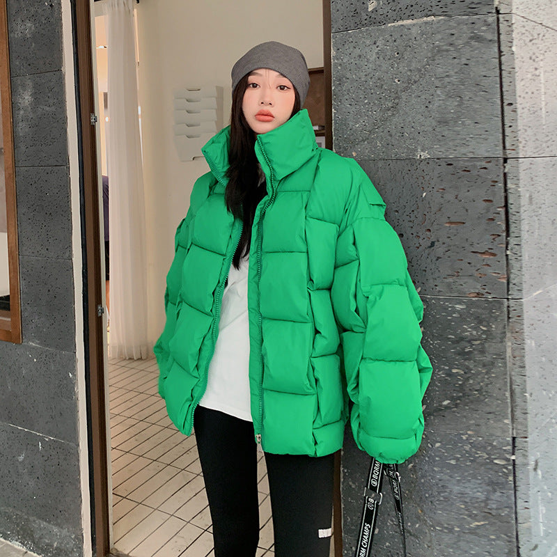 Women's padded winter jacket with pile collar and zip front