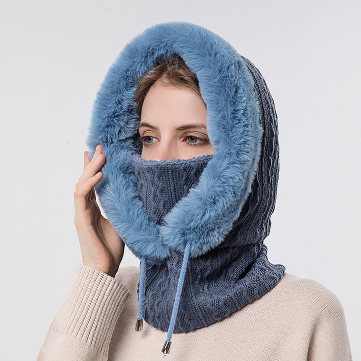 Women's hooded knit winter hat with scarf