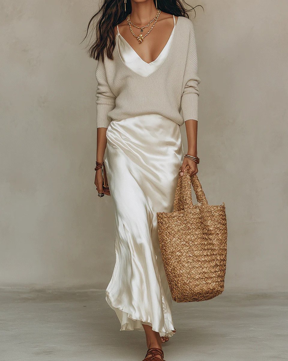 Marion | Women's Satin Slip Long-Sleeve Midi Dress