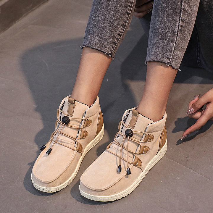 Women's wedge ankle boots with drawstring detail and round toe