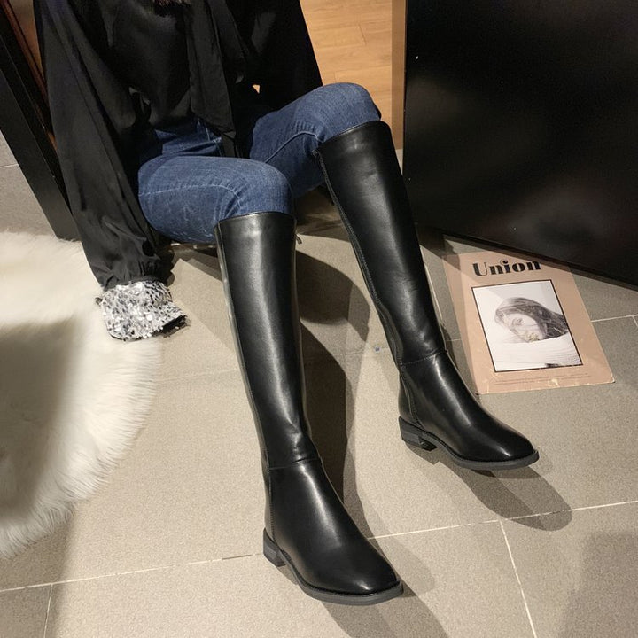 Women's brown thick heel over the knee boots