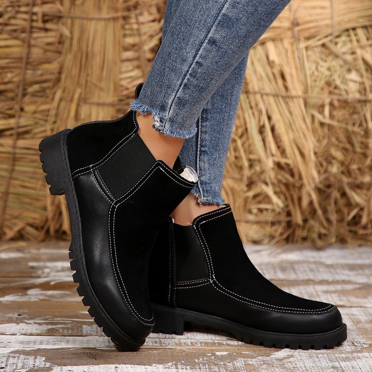 Women's black platform ankle boots with short Martin-style shaft