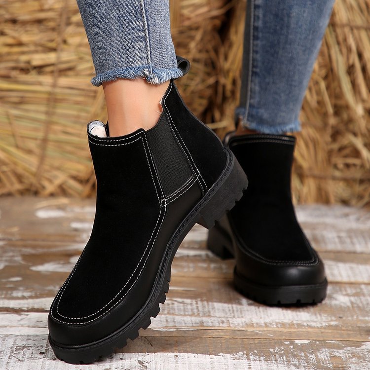 Women's black platform ankle boots with short Martin-style shaft