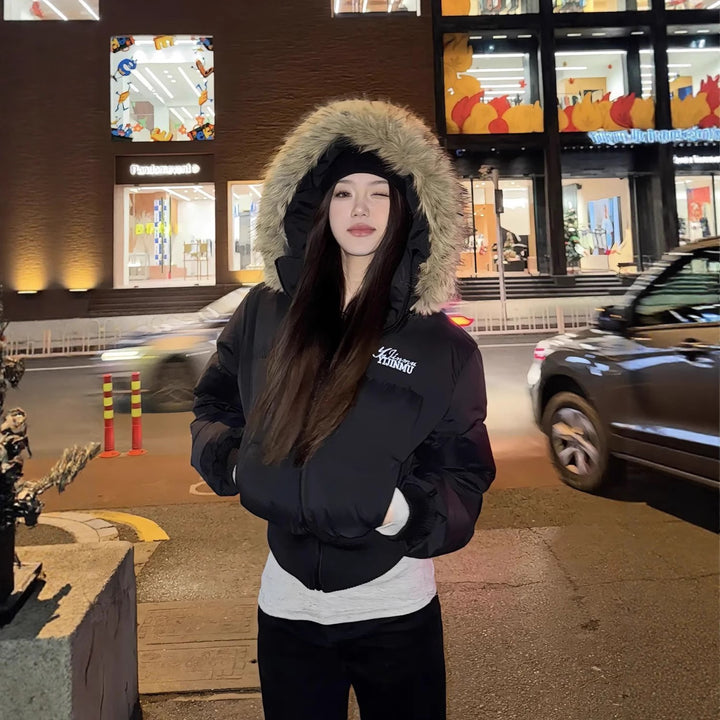 Women's padded winter coat with faux fur collar