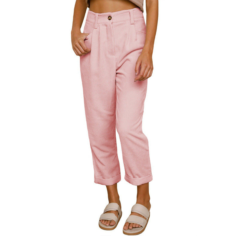 Woman wearing oversized high waist straight pants