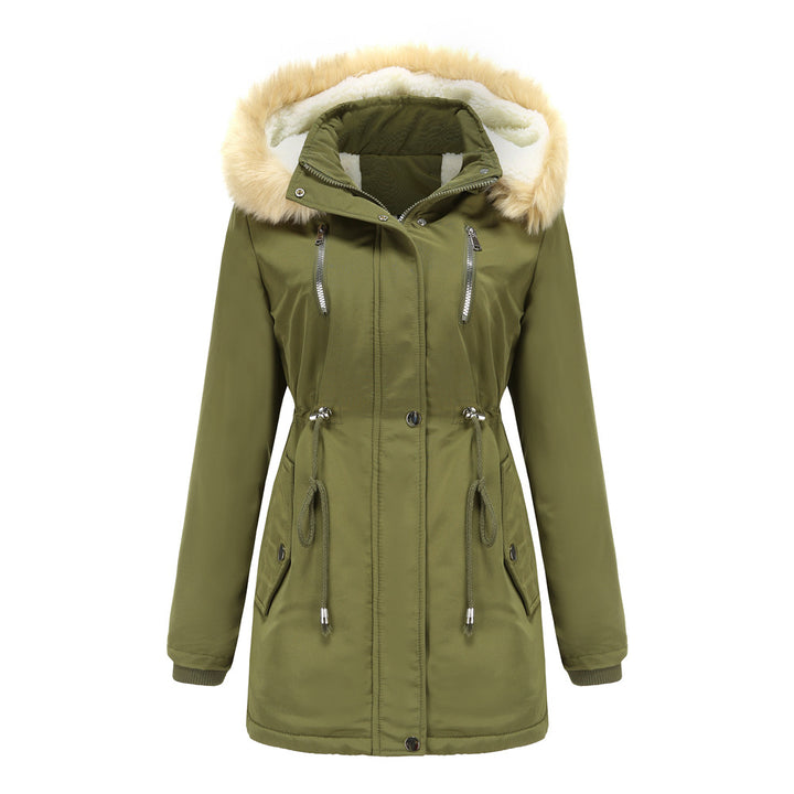 Women's long winter coat with detachable hood