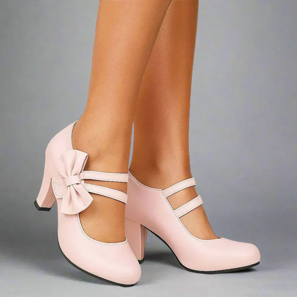Jolanthe | Women's Bow Block-Heel Strappy Mary-Jane Pumps