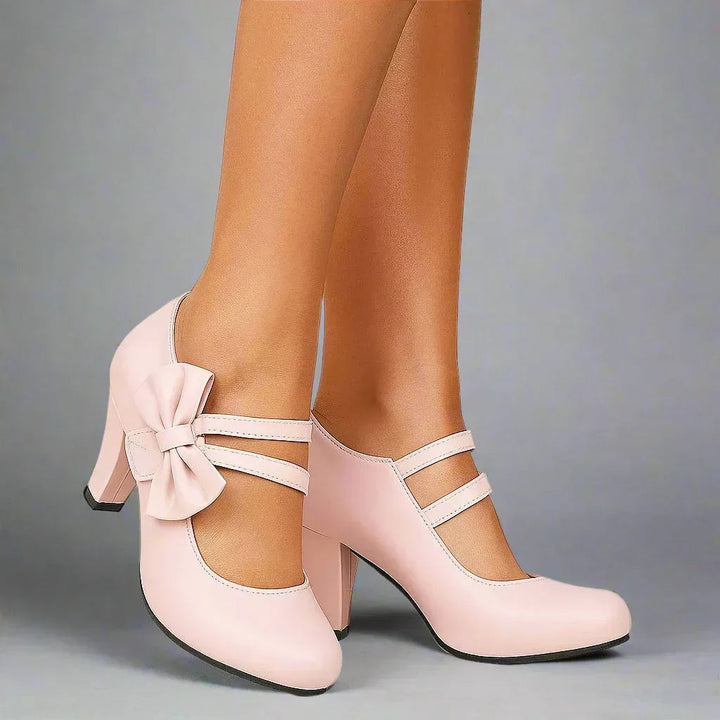 Jolanthe | Women's Bow Block-Heel Strappy Mary-Jane Pumps