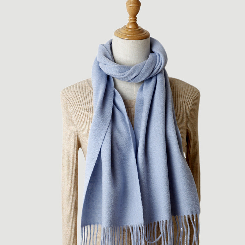 Women's solid color cashmere tassel scarf with long fringe