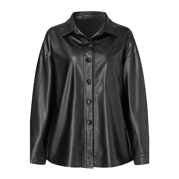 Women's PU leather motorcycle jacket in black and purple