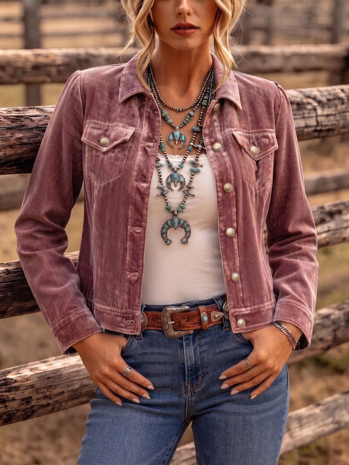 Women's button front vintage wash jacket with chest pockets