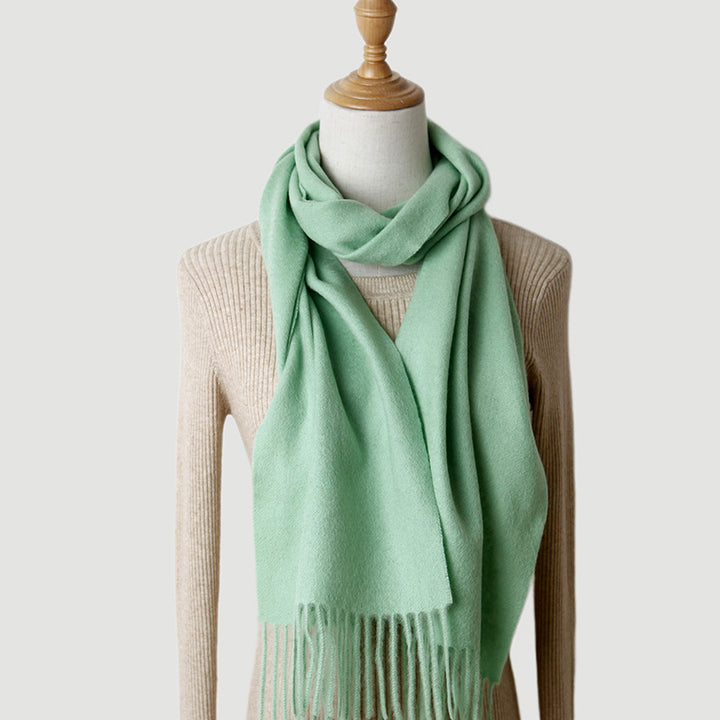 Women's solid color cashmere tassel scarf with long fringe