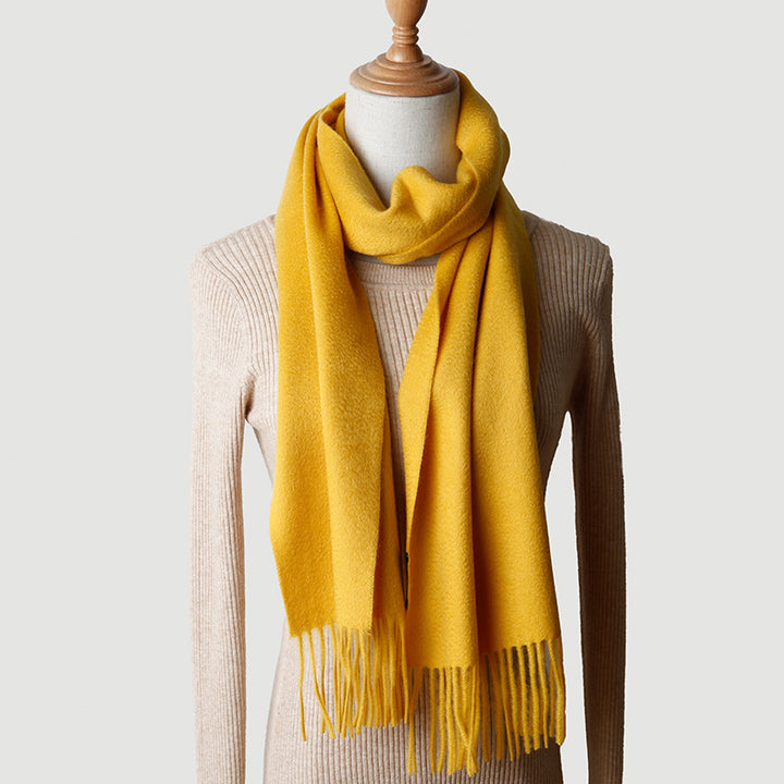 Women's solid color cashmere tassel scarf with long fringe