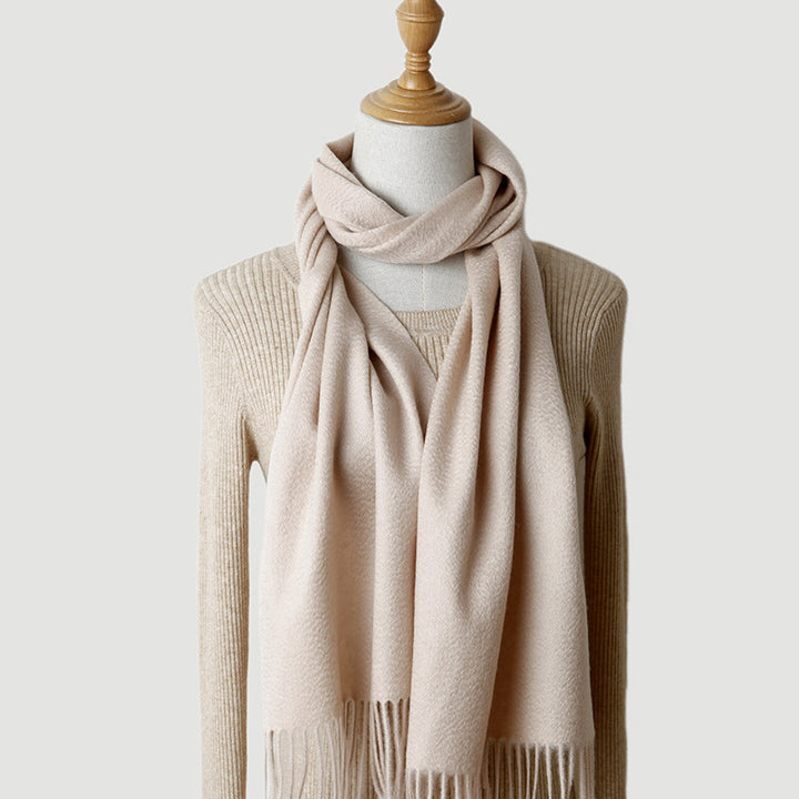 Women's solid color cashmere tassel scarf with long fringe