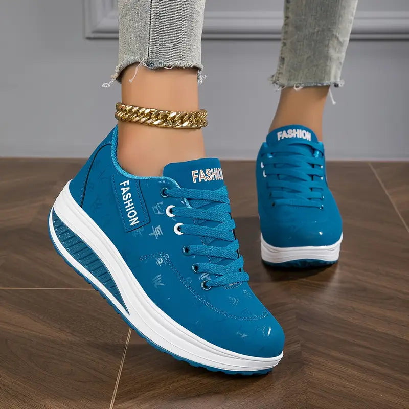 White wedge platform sneakers with laces for women