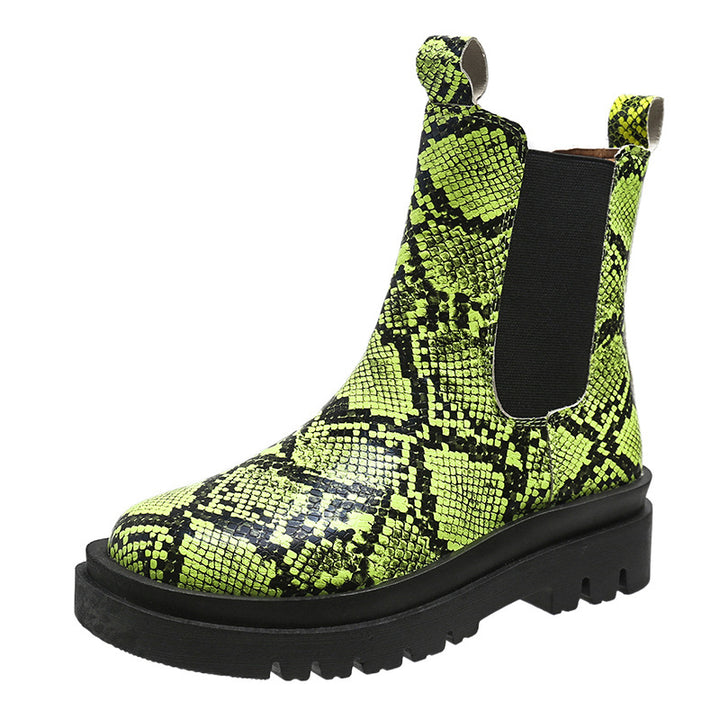 Women's snakeskin slip-on platform ankle boots